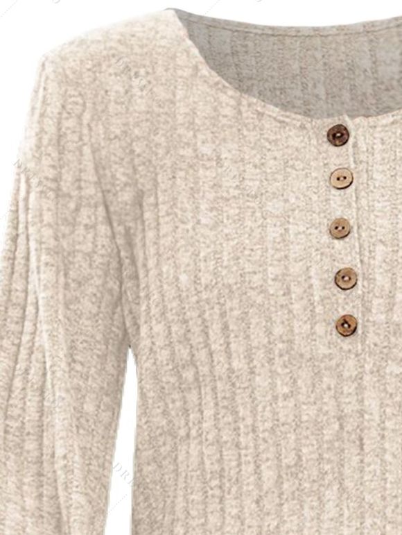 Haut Texturé Côtelé à Demi-Bouton Manches Lanternes à Col Bénitier - Jaune clair M | US 6