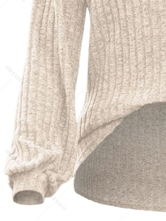 Haut Texturé Côtelé à Demi-Bouton Manches Lanternes à Col Bénitier - Jaune clair M | US 6