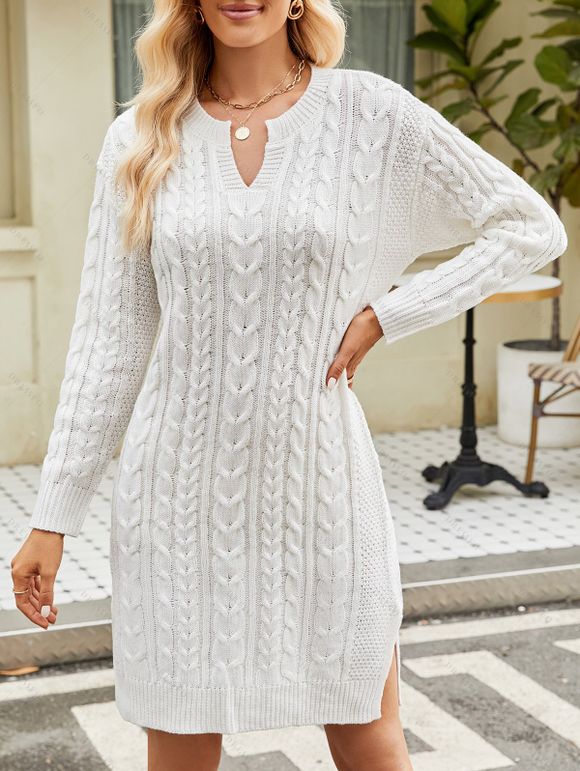 Robe Pull en Couleur Unie Fendue à Goutte Epaule à Col V - Blanc S | US 4