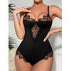 Maillot de Corps Floral Découpé en Dentelle en Couleur Unie Ouvert Au Dos - Noir L | US 8