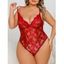 Body Croisé Fleuri en Dentelle Transparente sans Dos de Grande Taille - Rouge 2XL | US 14