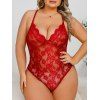 Body Croisé Fleuri en Dentelle Transparente sans Dos de Grande Taille - Rouge 2XL | US 14