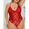 Body Croisé Fleuri en Dentelle Transparente sans Dos de Grande Taille - Rouge 2XL | US 14