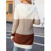 Cardigan à Capuche en Blocs de Couleurs à Goutte Epaule avec Poches à Ourlet Côtelé - Blanc XL | US 10