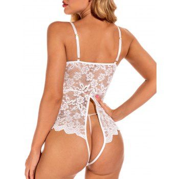 Sexy Sheer Floral Lace Bowknot Scalloped Hem Teddy Bodysuit 