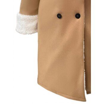 Drop Shoulder Fluffy Liner Coat Double Breasted Contrast Long Coat