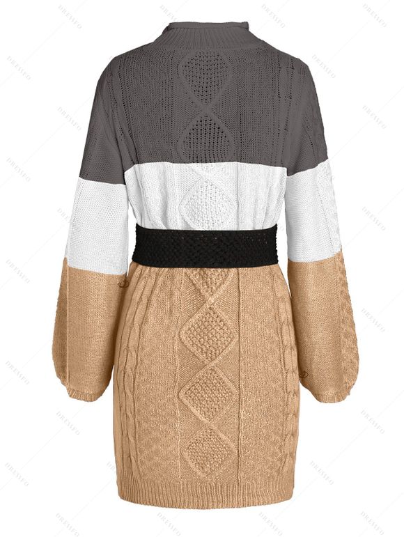 Colorblock Cable Knit Dress and Lace Up Boots Star Sun Moon Earrings Outfit - café S | US 4