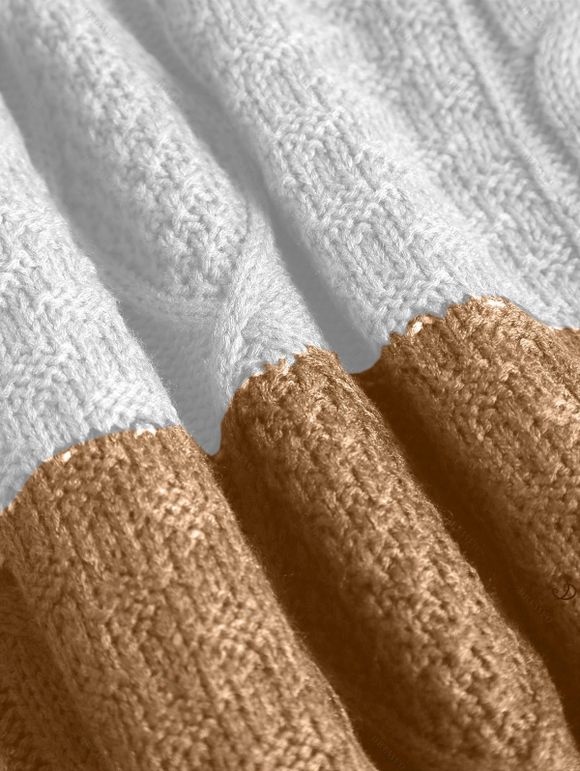 Colorblock Cable Knit Dress and Lace Up Boots Star Sun Moon Earrings Outfit - café S | US 4