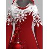 Robe à Capuche Haute Basse Boule Contrastée Flocon de Neige de Noël Imprimée à Manches Bouffantes - Rouge XL | US 12