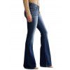 Half Button Ribbed Long Sleeve Top And Faded Wash Double Button Zip Fly Long Flare Jeans Hollow Out Tribal Earrings Outfit - Vert profond S | US 4