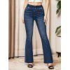 Half Button Ribbed Long Sleeve Top And Elastic Waist Long Flare Jeans Hollow Out Wood Hook Drop Earrings Outfit - café lumière S | US 4