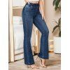 Half Button Ribbed Long Sleeve Top And Elastic Waist Long Flare Jeans Hollow Out Wood Hook Drop Earrings Outfit - café lumière S | US 4