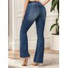 Half Button Ribbed Long Sleeve Top And Elastic Waist Long Flare Jeans Hollow Out Wood Hook Drop Earrings Outfit - café lumière S | US 4