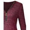 Half Zipper Ribbed Textured Long Sleeve Top And Topstitching Pocket Pencil Jeans Rivet Buckle Strap Zip Up Boots Tree of Life Earrings Outfit - Rouge foncé S | US 4