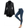 O Ring Zipper Up Mock Button High Low Coat And Studded Slit Skinny Jeans Outfit - Noir S | US 4