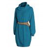 Solid Turtleneck Cable Sweater Dress and Lace Up Over The Knee Boots Tree of Life Earrings Outfit - Bleu S | US 4