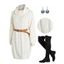 Solid Turtleneck Cable Sweater Dress and Lace Up Over The Knee Boots Tree of Life Earrings Outfit - Rouge foncé S | US 4