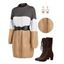 Colorblock Cable Knit Dress and Lace Up Boots Star Sun Moon Earrings Outfit - café S | US 4