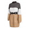 Colorblock Cable Knit Dress and Lace Up Boots Star Sun Moon Earrings Outfit - café S | US 4