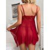 Ensemble de Body Mouchoir Fleuri en Dentelle en Maille Transparente et de Culotte - Rouge foncé XL | US 10