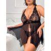 Ensemble de Body Sexy G-string en Dentelle Transparente Florale de Grande Taille - Noir 1XL | US 12