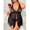 Ensemble de Body Sexy G-string en Dentelle Transparente Florale de Grande Taille - Noir 1XL | US 12