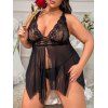 Ensemble de Body Sexy G-string en Dentelle Transparente Florale de Grande Taille - Noir 1XL | US 12