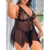 Ensemble de Body Sexy G-string en Dentelle Transparente Florale de Grande Taille - Noir 2XL | US 14