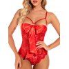 Body Sexy Festonné Fleuri en Dentelle Transparente avec Nœud Papillon - Rouge XXL | US 12