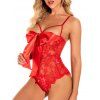 Body Sexy Festonné Fleuri en Dentelle Transparente avec Nœud Papillon - Rouge XXL | US 12