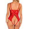 Body Sexy Festonné Fleuri en Dentelle Transparente avec Nœud Papillon - Rouge XXL | US 12