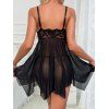 Ensemble de Body Mouchoir Fleuri en Dentelle en Maille Transparente et de Culotte - Noir XL | US 10