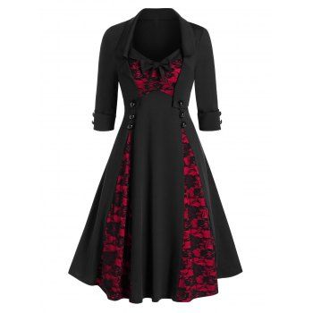 Sleeveless Flower Lace Vintage Dress and Cropped Jacket 
