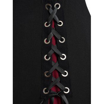 Bertha Collar Contrast Patchwork Lace Up Casual Dress