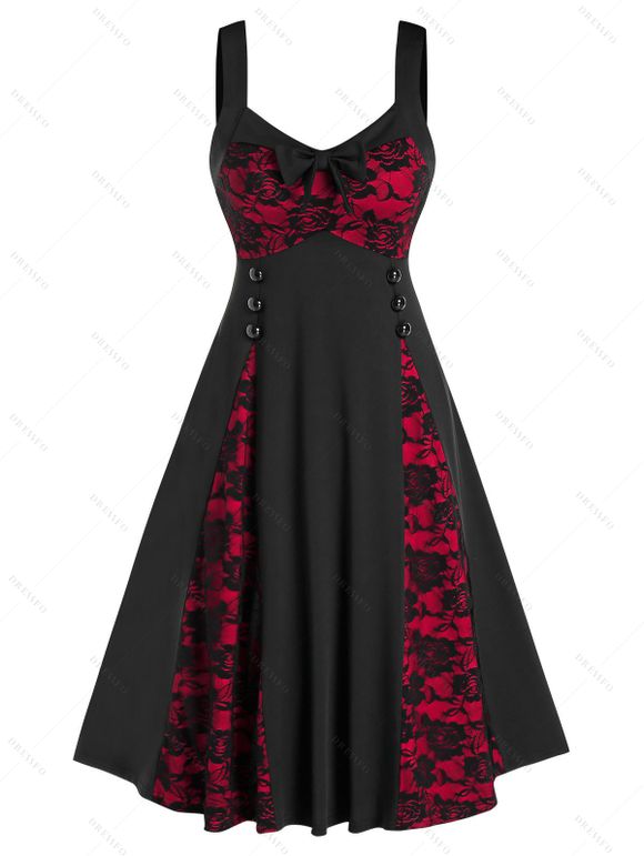 Robe Vintage en Dentelle à Fleurs sans Manches et Veste Courte - Noir 2XL