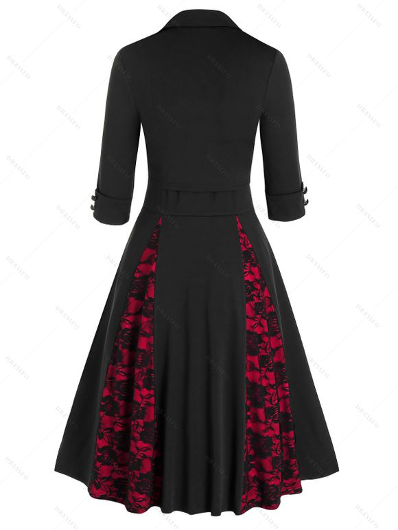 Robe Vintage en Dentelle à Fleurs sans Manches et Veste Courte - Noir 2XL
