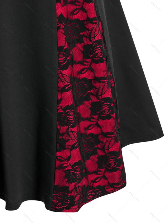 Robe Vintage en Dentelle à Fleurs sans Manches et Veste Courte - Noir 2XL