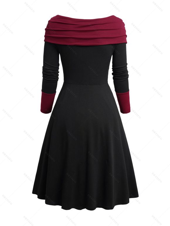 Robe Décontractée Contrastée Jointif à Col Bertha à Lacet - Noir XXL | US 14