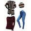 Tribal Print Fringe Hooded Cardigan V Neck Lace Up Sleeve Top And Zip Fly Skinny Pencil Jeans Outfit - Rouge foncé S | US 4