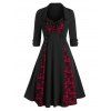 Robe vintage sans manches en dentelle fleurie et veste courte - Noir S