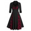 Robe Vintage en Dentelle à Fleurs sans Manches et Veste Courte - Noir M