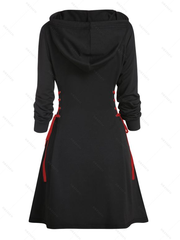 Mini Robe à Capuche de Noël Motif de Chapeau à Manches Longues à Lacets - Noir M | US 6