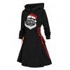 Christmas Santa Claus Hat Pattern Lace Up Hooded Dress Long Sleeve A Line Mini Dress