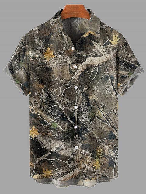 Chemise Décontractée à Manches Courtes avec Imprimé Branche D'Arbre et Feuilles