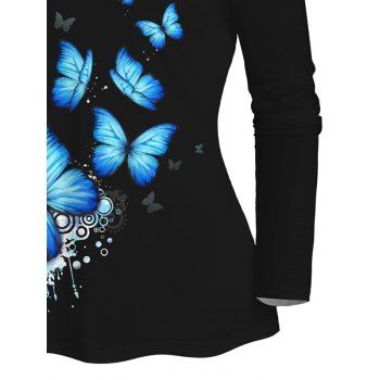 Butterfly Splatter Print Square Buckle Skew Collar Long Sleeve T-shirt