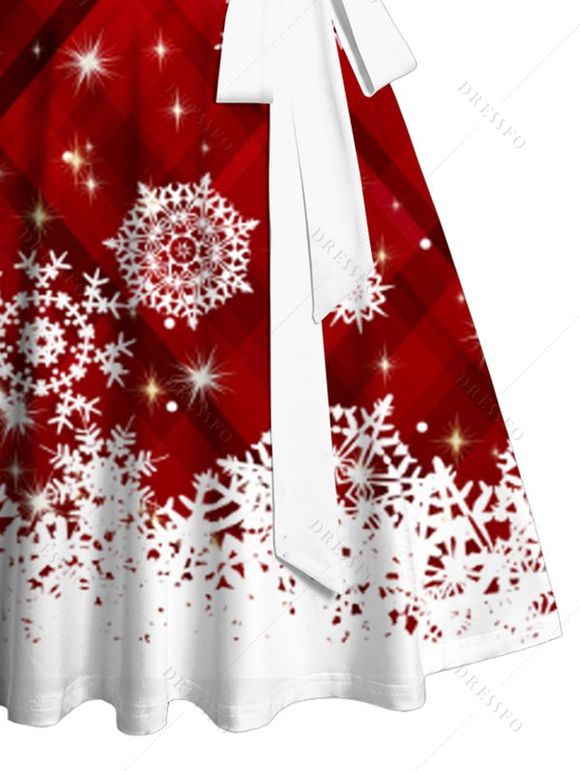 Mini Robe Ceinturée Flocon de Neige à Carreaux Imprimé sans Manches à Lacets - Rouge XXXL | US 16