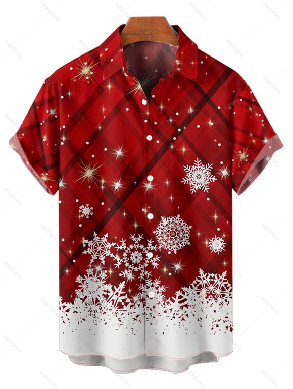 Plaid Christmas Snowflake Print Belted Sleeveless Dress And Short Sleeve Shirt Matching Outfit - Rouge S | US 4