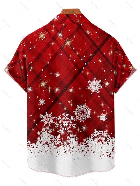 Plaid Christmas Snowflake Print Belted Sleeveless Dress And Short Sleeve Shirt Matching Outfit - Rouge S | US 4