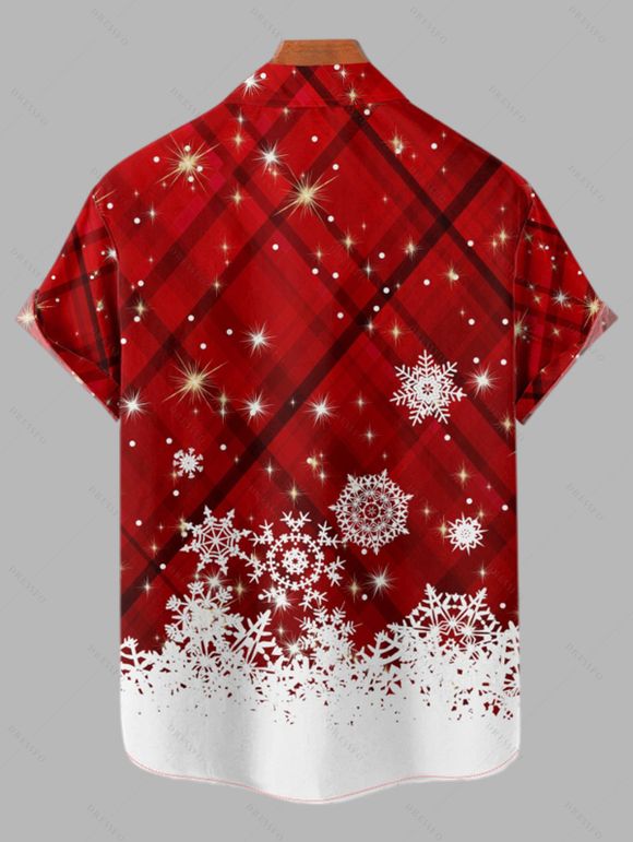 Chemise Formelle Flocon de Neige à Carreaux Imprimé Manches Courtes à Col Relevé - Rouge 2XL