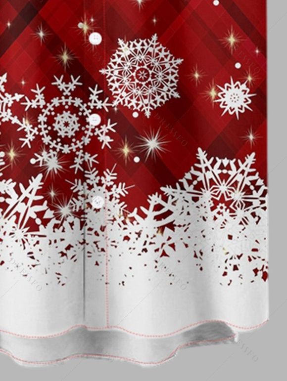 Chemise Formelle Flocon de Neige à Carreaux Imprimé Manches Courtes à Col Relevé - Rouge 2XL